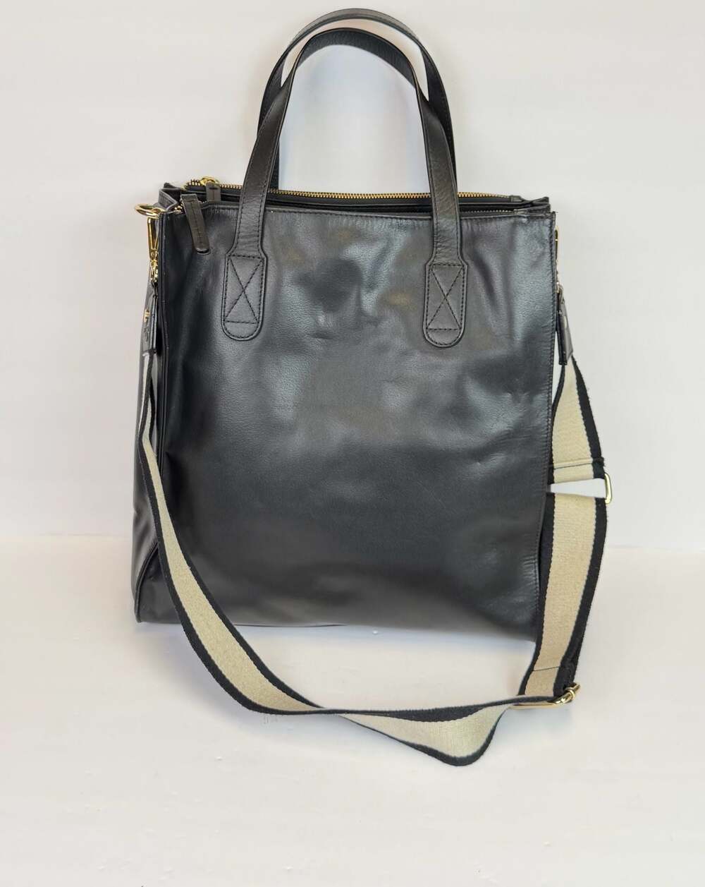 Erin Condren Black Leather Top Handle Tote Bag with Removable Shoulder Strap